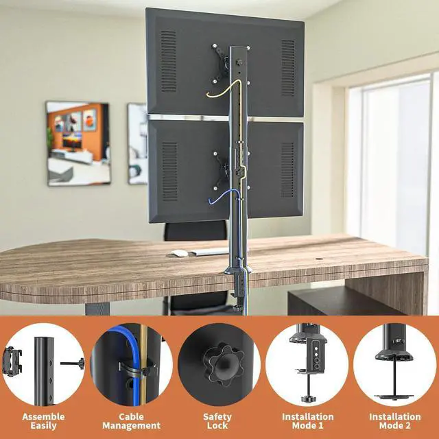 Alt view image 3 of 7 - HEMUDU Dual Monitor Articulating Desk Mount Arm Stand - Vertical Stack Screen Supports Two 13 to 34 Inch Computer Monitors with C Clamp