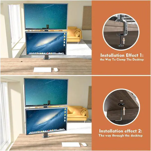 Alt view image 4 of 7 - HEMUDU Dual Monitor Articulating Desk Mount Arm Stand - Vertical Stack Screen Supports Two 13 to 34 Inch Computer Monitors with C Clamp