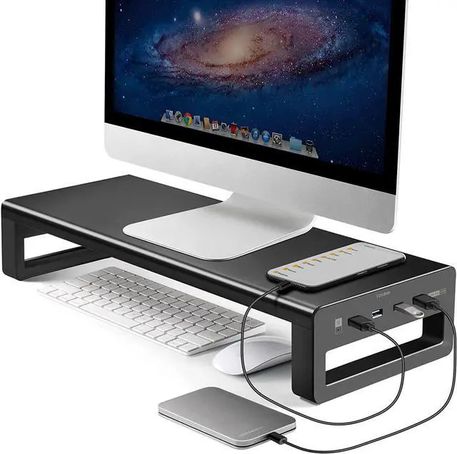 Main image of Vaydeer USB 3.0 Monitor Stand, Metal Monitor Riser with Hub, Support Transfer Data, Keyboard and Mouse Storage Desk Organizer for Laptop,Computer,Notebook,MacBook(Monitor Size Up to 27 inches)