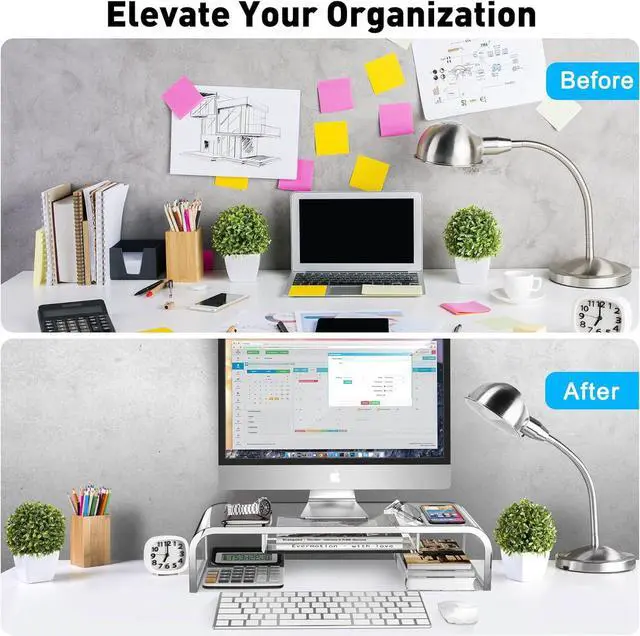 Alt view image 7 of 7 - Computer Acrylic Monitor Stand Riser with Storage - Larger Size Single Clear PC Desktop Monitor Holder for Desk, Keyboard Storage, Laptop, TV Screen, Home, Office, Gift Ideas
