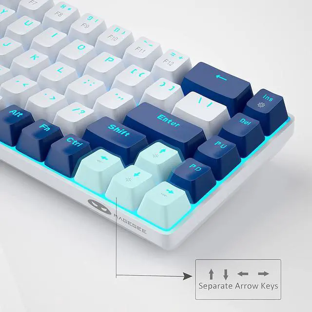 Alt view image 3 of 7 - MageGee Portable 60% Mechanical Gaming Keyboard, MK-Box LED Backlit Compact 68 Keys Mini Wired Office Keyboard with Red Switch for Windows Laptop PC Mac - White/Blue