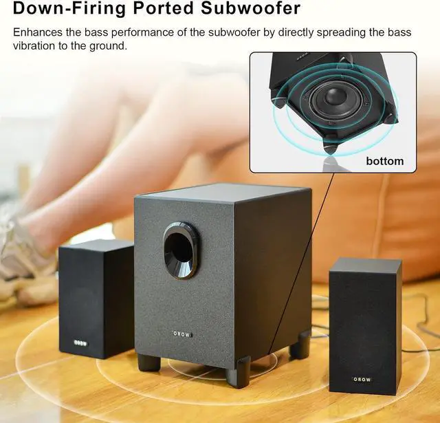 Alt view image 3 of 7 - OROW S211 New USB-Powered 2.1 Multimedia Speakers System with Subwoofer,16W Computer Speakers,Strong Bass,3.5mm Audio Inputs,Great for PC/PS4/TV (Wooden)