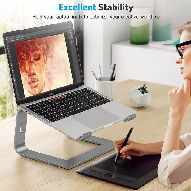 Alt view image 3 of 7 - Laptop Stand for Desk, Detachable Laptop Riser, Aluminum Laptop Holder, Compatible with MacBook Air/Pro, Dell, HP, and All Laptops (11-16 inch), Grey