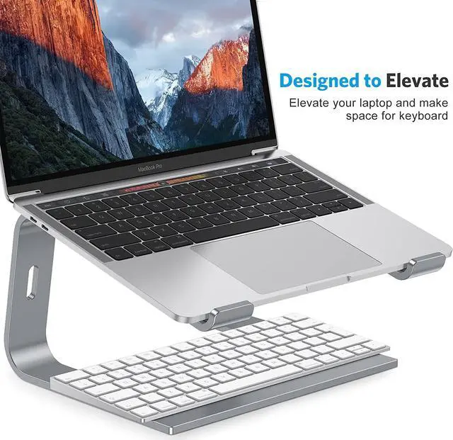 Alt view image 4 of 7 - Laptop Stand for Desk, Detachable Laptop Riser, Aluminum Laptop Holder, Compatible with MacBook Air/Pro, Dell, HP, and All Laptops (11-16 inch), Grey
