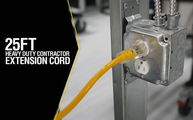Alt view image 2 of 6 - Southwire Yellow Jacket Heavy Duty Extension Cord - Outdoor Power for Tools & Equipment - Lighted End with SJTW Jacket & Three Prong Plug - 25 Foot