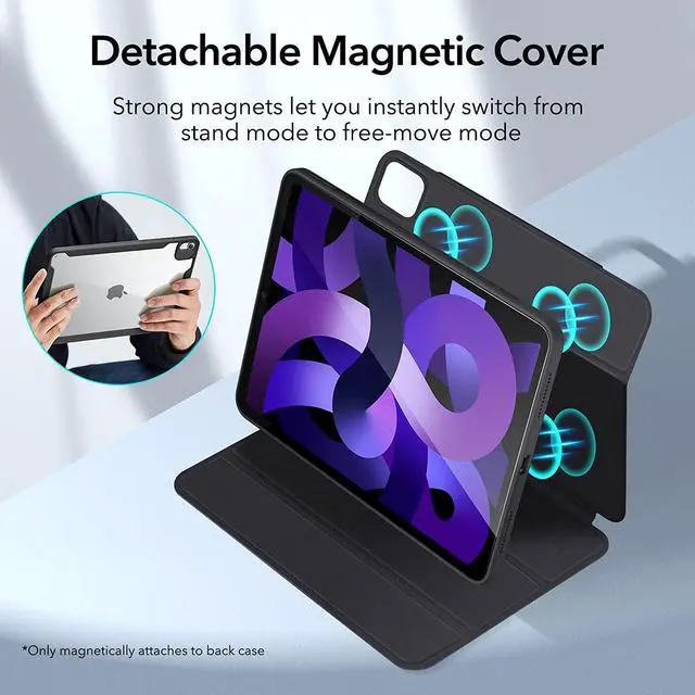 Alt view image 3 of 7 - ESR Hybrid Case Compatible with iPad Air 5th Generation Case (2022)/4th Generation (2020), Detachable Magnetic Cover, Portrait and Landscape Stand, Pencil 2 Support, Rebound 360 Series, Black