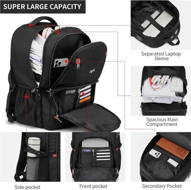 Alt view image 2 of 7 - Backpack for Men and Women,School Backpack for Teens,17.3 inch Travel Laptop Backpack,Water Resistant College Bookbag Sturdy Computer Rucksack,Business Casual Daypack,Black