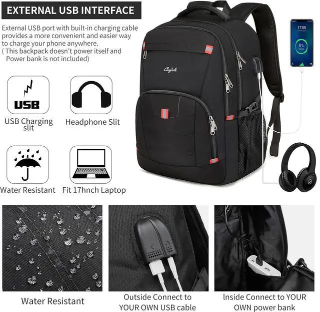 Alt view image 3 of 7 - Backpack for Men and Women,School Backpack for Teens,17.3 inch Travel Laptop Backpack,Water Resistant College Bookbag Sturdy Computer Rucksack,Business Casual Daypack,Black