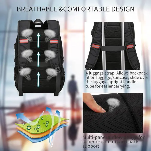 Alt view image 5 of 7 - Backpack for Men and Women,School Backpack for Teens,17.3 inch Travel Laptop Backpack,Water Resistant College Bookbag Sturdy Computer Rucksack,Business Casual Daypack,Black