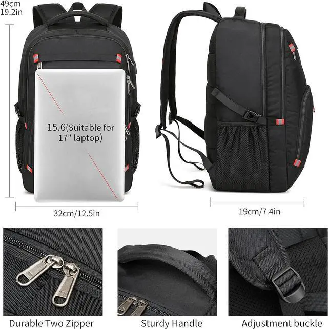 Alt view image 4 of 7 - Backpack for Men and Women,School Backpack for Teens,17.3 inch Travel Laptop Backpack,Water Resistant College Bookbag Sturdy Computer Rucksack,Business Casual Daypack,Black