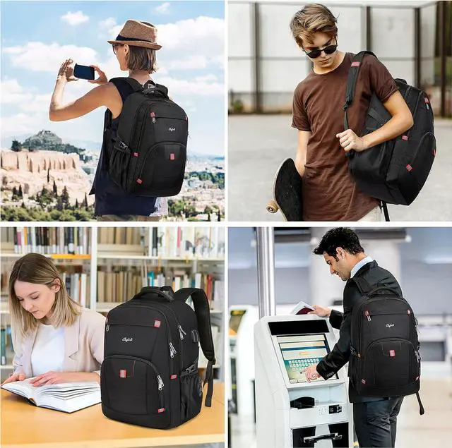 Alt view image 7 of 7 - Backpack for Men and Women,School Backpack for Teens,17.3 inch Travel Laptop Backpack,Water Resistant College Bookbag Sturdy Computer Rucksack,Business Casual Daypack,Black
