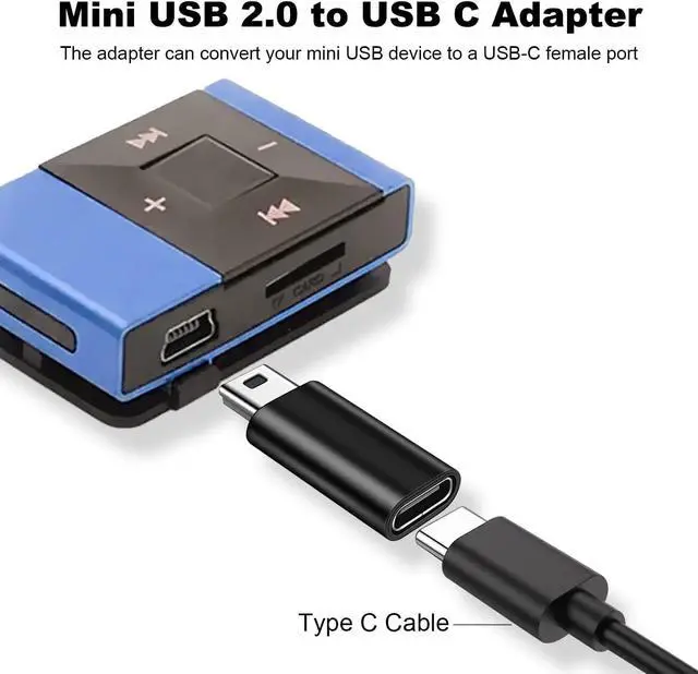 Alt view image 2 of 5 - Mini USB 2.0 to USB C Adapter (4 Pack) USB Type C Female to Mini USB Male Converter Connector for Digital Camera MP3 Players Dash Cam GPS Receiver and More (Black+Silver)