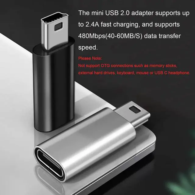 Alt view image 3 of 5 - Mini USB 2.0 to USB C Adapter (4 Pack) USB Type C Female to Mini USB Male Converter Connector for Digital Camera MP3 Players Dash Cam GPS Receiver and More (Black+Silver)