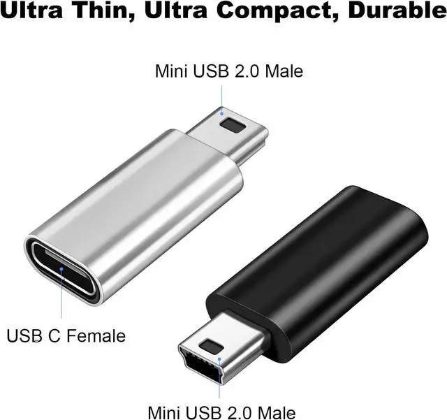 Alt view image 4 of 5 - Mini USB 2.0 to USB C Adapter (4 Pack) USB Type C Female to Mini USB Male Converter Connector for Digital Camera MP3 Players Dash Cam GPS Receiver and More (Black+Silver)