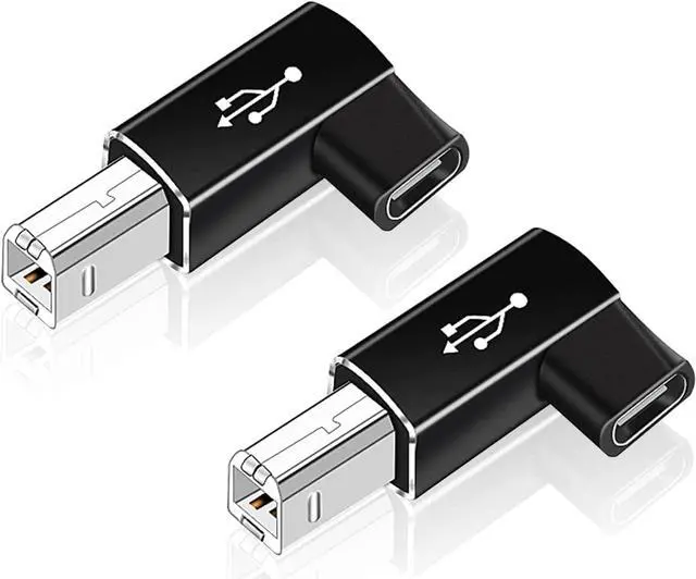 Main image of 2 Pack USB B to USB C Adapter 90 Degree Right Angle Type C Female to MIDI Converter Compatible with Printer Electric Piano Laptops and More Type-C Devices