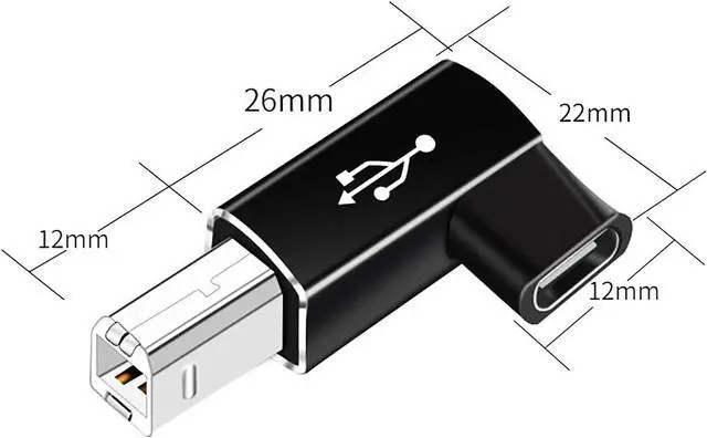 Alt view image 4 of 4 - 2 Pack USB B to USB C Adapter 90 Degree Right Angle Type C Female to MIDI Converter Compatible with Printer Electric Piano Laptops and More Type-C Devices