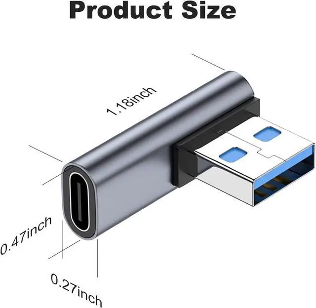Alt view image 6 of 6 - 90 Degree USB C Female to USB Male Adapter 2 Pack Left and Right Angle Type C to USB A Charger Converter for iPhone Apple iWatch Watch Airpods iPad Air Mini and More