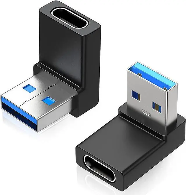 Main image of 2 Pack Right Angle USB A to USB C Adapter 90 Degree Up and Down Angle USB 3.0 Male to Type C Female Connector for PC Laptop Tablet and Phones