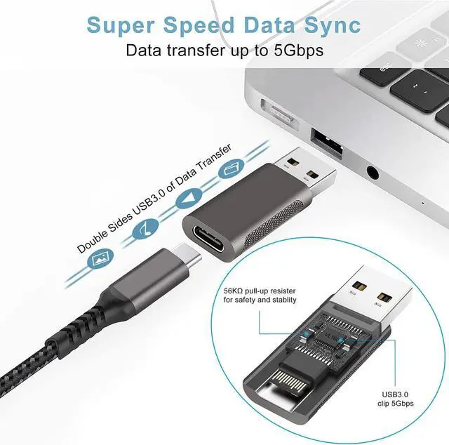 Alt view image 2 of 7 - 2 Pack USB C Adapter, A USB Male to USB C Female Adapter and USB C Male to USB 3.0 Female Adapter for Laptop, PC, Mobile Phone and More Devices