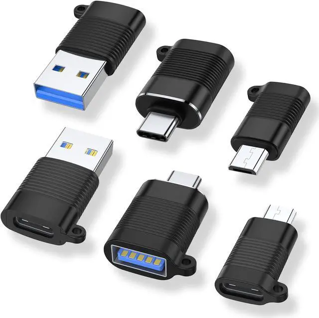 Main image of USB C Adapter (6 Pack) Micro USB Male to USB C Female USB 3.0 Male to USB C Female USB Type-C Male to USB 3.0 Female Converter Connector (Black)