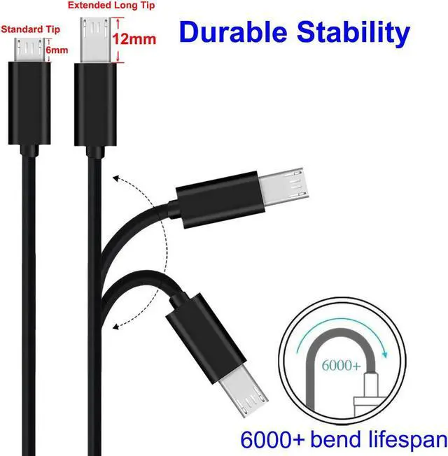 Alt view image 2 of 7 - U 2-Pack 3FT 12mm Extra Long Tip Micro USB Cable Extended Connector for AGM/Blackview/Oukitel/Doogee/Leagoo/Zoji/Guophone V19 X3 Rugged Phones or Case with Deep Recessed Ports