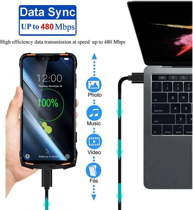 Alt view image 4 of 7 - U 2-Pack 3FT 12mm Extra Long Tip Micro USB Cable Extended Connector for AGM/Blackview/Oukitel/Doogee/Leagoo/Zoji/Guophone V19 X3 Rugged Phones or Case with Deep Recessed Ports