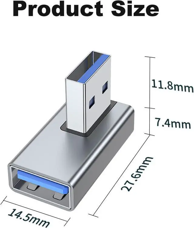 Alt view image 6 of 6 - 90 Degree USB 3.0 Adapter 2 Pack Left and Right Angle USB A Male to Female Converter Extender for PC Laptop USB A Charger Power Bank and More (Grey)
