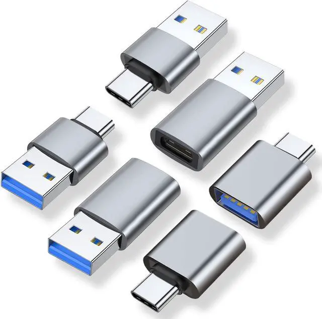 Main image of A USB C Adapter (6 Pack), USB A Male to USB C Male, USB 3.0 Male to USB C Female, USB Type-C Male to USB 3.0 Female Converter Connector (Grey)