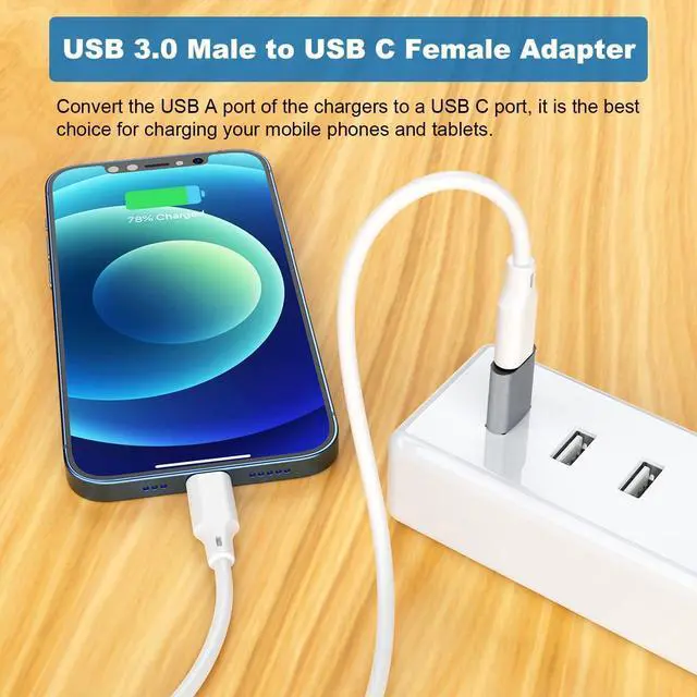 Alt view image 4 of 6 - A USB C Adapter (6 Pack), USB A Male to USB C Male, USB 3.0 Male to USB C Female, USB Type-C Male to USB 3.0 Female Converter Connector (Grey)