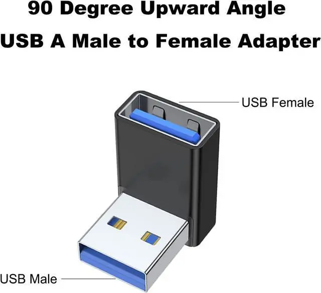Alt view image 2 of 7 - 90 Degree USB 3.0 Adapter 2 Pack Upward Angle USB A Male to Female Converter Extender for PC Laptop USB A Charger Power Bank and More (Black)