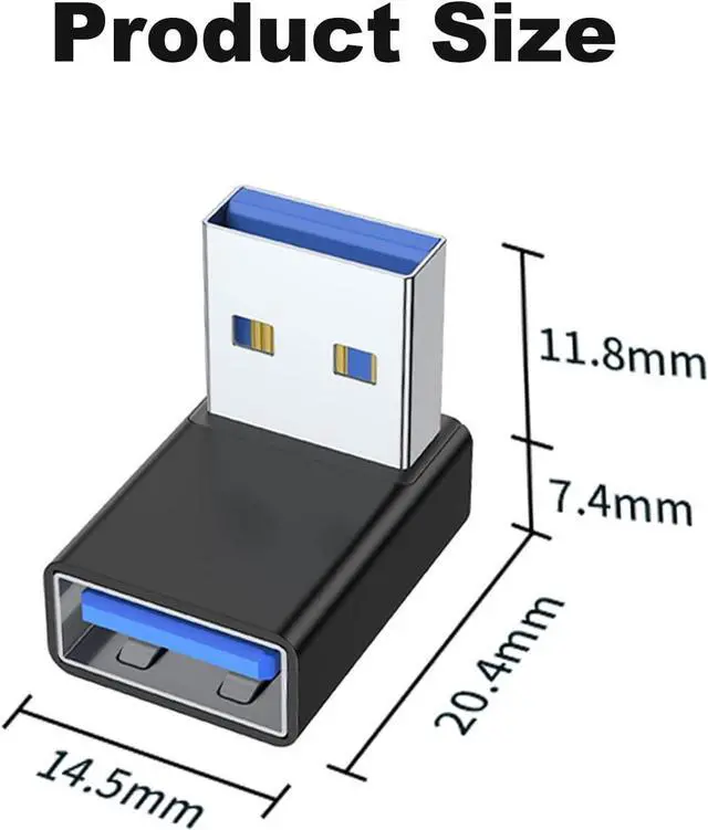 Alt view image 7 of 7 - 90 Degree USB 3.0 Adapter 2 Pack Upward Angle USB A Male to Female Converter Extender for PC Laptop USB A Charger Power Bank and More (Black)