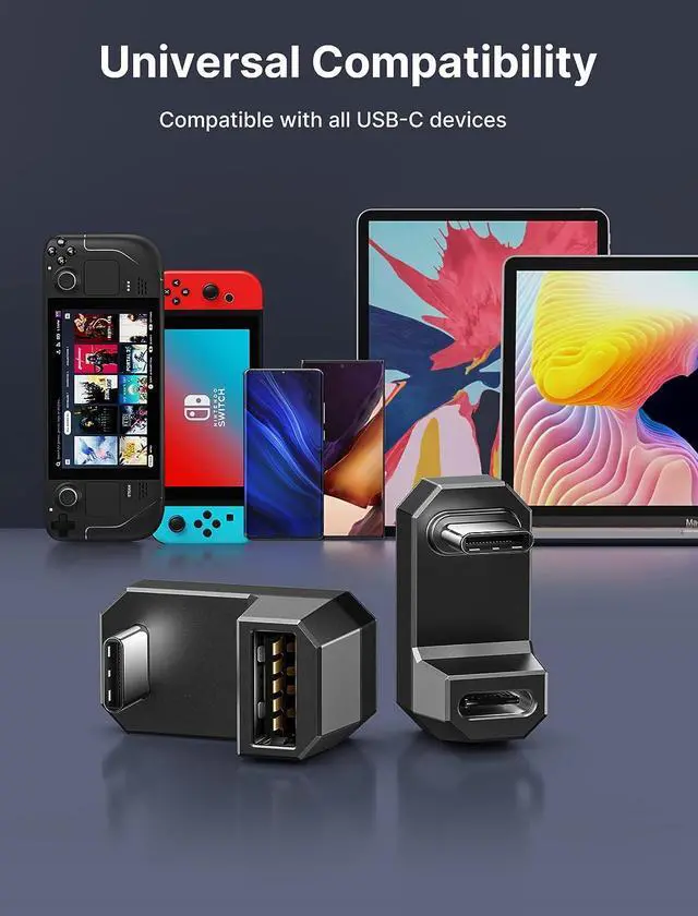 Alt view image 7 of 7 - 180° USB-C to USB Adapter 2 Pack, J 180 Degree Angle USB-C Male to USB-C Female USB-C 3.1/PD 100W and Type-C Male to USB-A Female Adapter, Compatible with Steam Deck, Switch, Laptop, Tablet, Phone