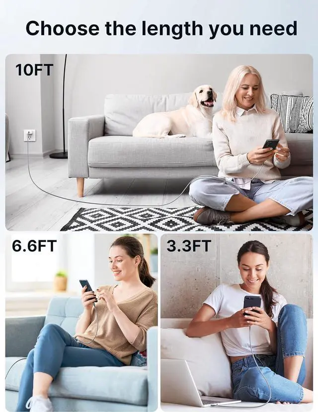 Alt view image 7 of 7 - 100W USB C to USB C Cable [2-Pack 6.6FT] Type C Fast Charging Cable Compatible with Nintendo Switch 2 iPhone 16 Plus/16 Pro Max/16e iPhone 15 Galaxy S25/S24/S23/S22 MacBook iPad Pixel-Grey