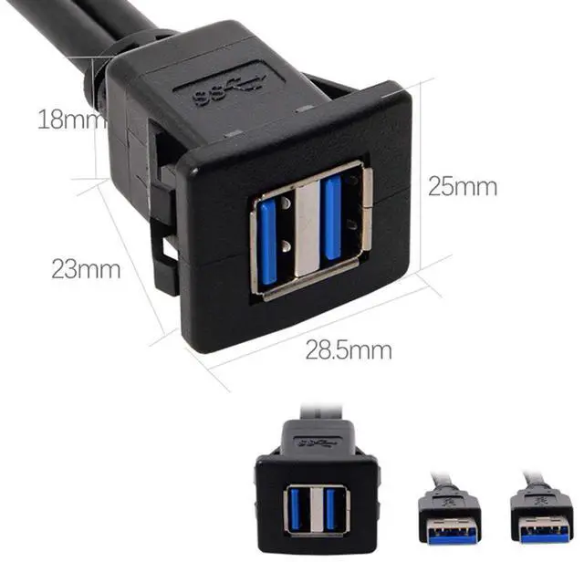 Alt view image 2 of 7 - USB 3.0 Dual Port Flush Mount 2 Male to 2 Female Extension Cable for Car Dashboard Panel Mount