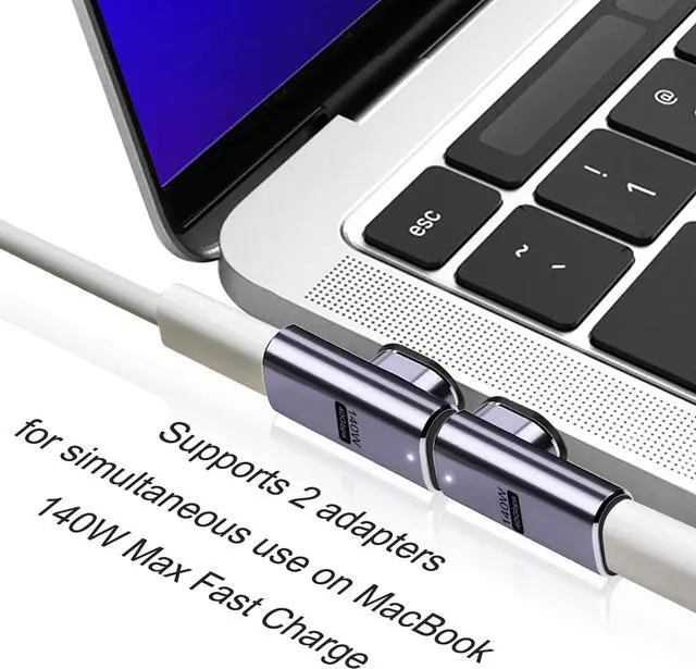 Alt view image 3 of 6 - 140W Magnetic 90 Degree Adapter (2 Pack) Right Angle USB-C Male to USB-C Female 40Gbps Connector for MacBook Pro/Air Tablet Laptop Mobile Phone and More Type C Devices