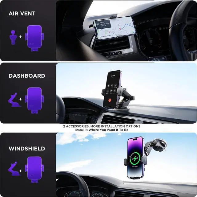Alt view image 6 of 7 - Wireless Car Charger,7 Colored RGB BacklitMosurr 15W Auto Clamping Car Charger Phone Mount Holder fit for iPhone 15 14 13 12 Mini Pro Max 11 XR XS, Samsung Galaxy S24 Ultra S23 S22 S21+ Note 20, etc