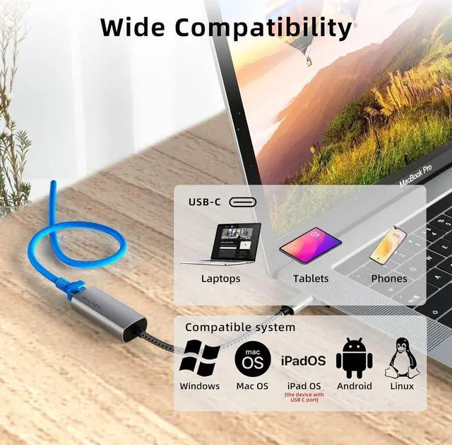 Alt view image 7 of 7 - USB-C to Ethernet Adapter, WALNEW USBC to RJ45 Lan Adapter, Gigabit Cat Network Cable Converter to Type C Thunderbolt 3 for Mac,MacBook Pro/Air,iPad 10th,Dell XPS,Chromebook,Surface,Samsung Galaxy Tab