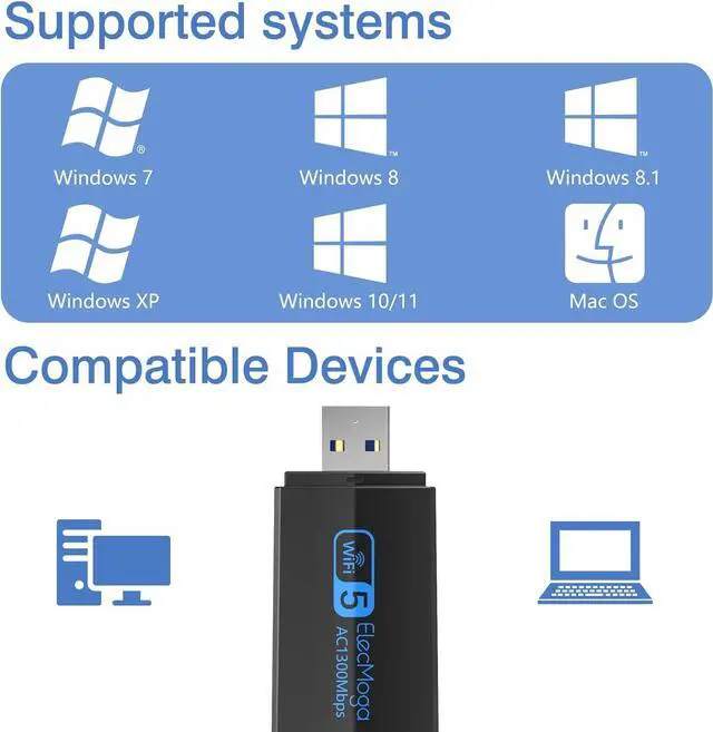 Alt view image 3 of 7 - USB WiFi Adapter 1300Mbps WiFi Dongle USB 3.0 Dual Band 5G/2.4G Wireless Network Adapter for Desktop Laptop PC Dual 5dBi Antennas Supports Windows 11/10/8.1/8/7 Mac OS 10.9-10.15