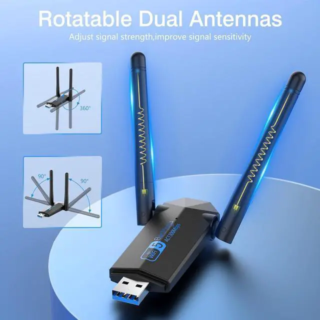 Alt view image 4 of 7 - USB WiFi Adapter 1300Mbps WiFi Dongle USB 3.0 Dual Band 5G/2.4G Wireless Network Adapter for Desktop Laptop PC Dual 5dBi Antennas Supports Windows 11/10/8.1/8/7 Mac OS 10.9-10.15