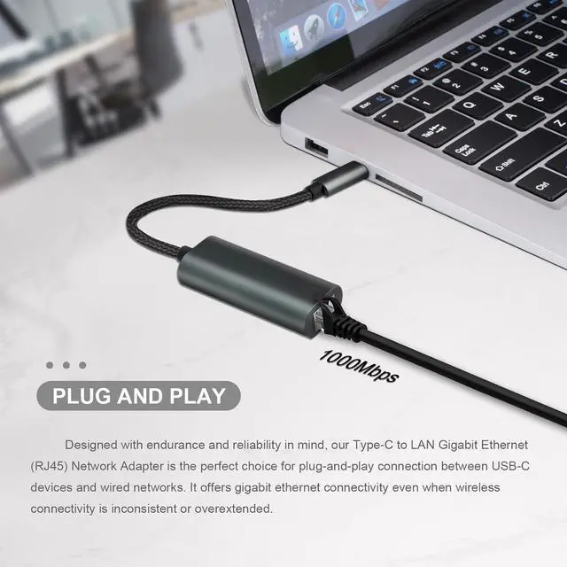 Alt view image 4 of 6 - USB C to Ethernet Adapter for Laptop PC Gigabit Ethernet LAN Network Adapter Compatible with Nintendo Switch MacBook Windows macOS Linux, and More[Grey Green]