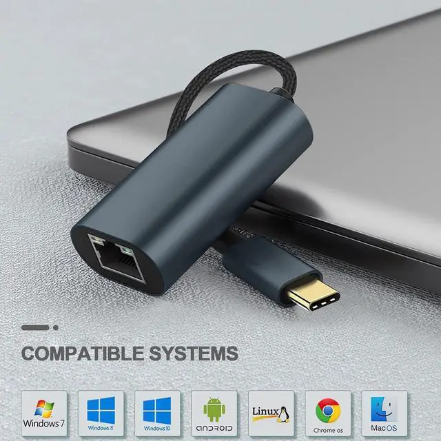 Alt view image 6 of 6 - USB C to Ethernet Adapter for Laptop PC Gigabit Ethernet LAN Network Adapter Compatible with Nintendo Switch MacBook Windows macOS Linux, and More[Grey Green]