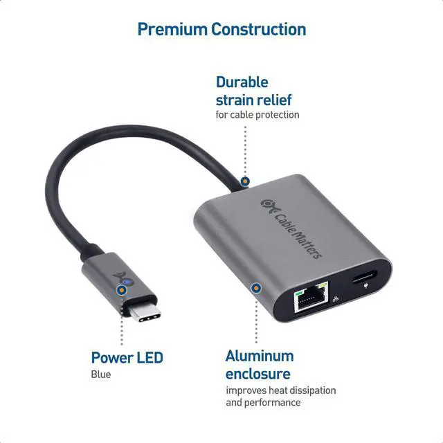 Alt view image 6 of 7 - Cable Matters USB C to 2.5 Gigabit Ethernet Adapter with Charging 100W, 2.5g Ethernet to USB-C Adapter (2.5gbps Ethernet Port) - Compatible with MacBook Pro, iPad Pro, XPS, Microsoft Surface Pro