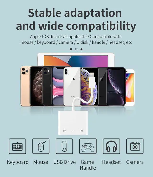 Alt view image 7 of 7 - Apple Certified Lightning Male to USB Female Adapter OTG and Charger Cable for iPhone 11 12 Mini max pro xs xr x se 7 8plus Ipad air A Camera Memory Stick Flash Drive Cord Converter Charging Splitter