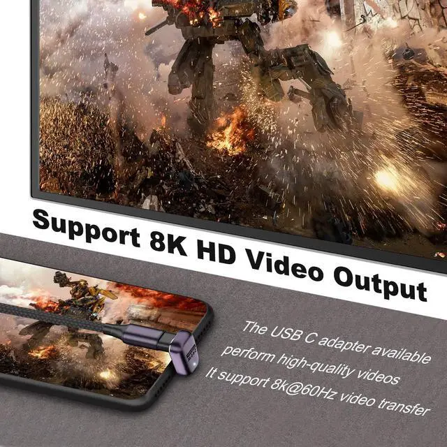 Alt view image 3 of 6 - 240W USB C 180 Degree Adapter (2 Pack) U Shape Type C Male to Female 40Gbps Connector for Thunderbolt Switch MacBook Laptop Tablet Phone