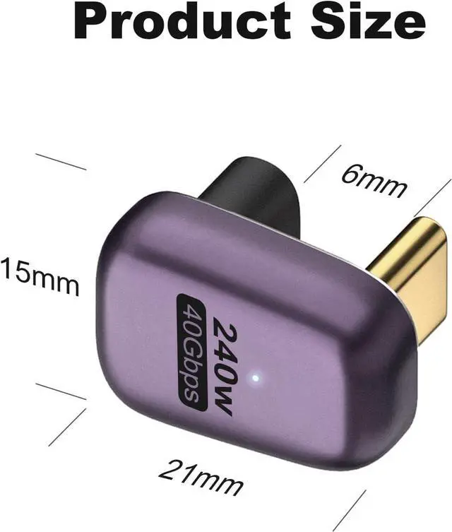 Alt view image 6 of 6 - 240W USB C 180 Degree Adapter (2 Pack) U Shape Type C Male to Female 40Gbps Connector for Thunderbolt Switch MacBook Laptop Tablet Phone