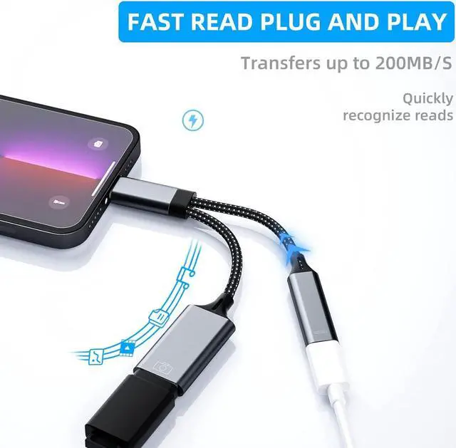 Alt view image 2 of 7 - Iphone Lightning Male to USB Female OTG Adapter Charger Cable Converter for 13 12 11 Pro Max X Xr 7 8plus Ipad Dongle Splitter Camera Memory Flash Drive Cord Card Reader Mouse Keyboard Data Sync