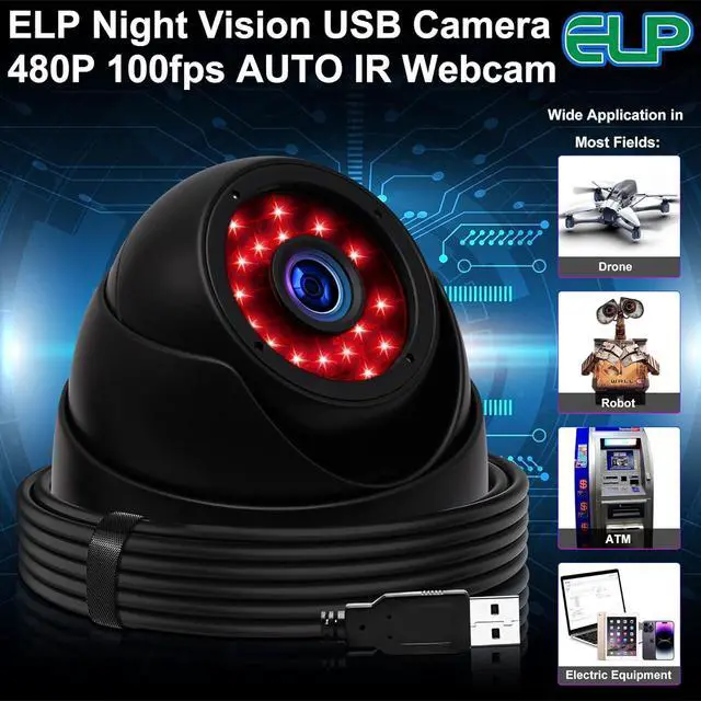 Alt view image 7 of 7 - Gadpiparty ELP 3.6mm 1080P Dome Camera with IR LED Night Vision HD Webcam Infrared PC Camera with Metal Case Waterproof Outdoor USB Security Camera CCTV Home Surveillance System 30/60/120fps Auto IR