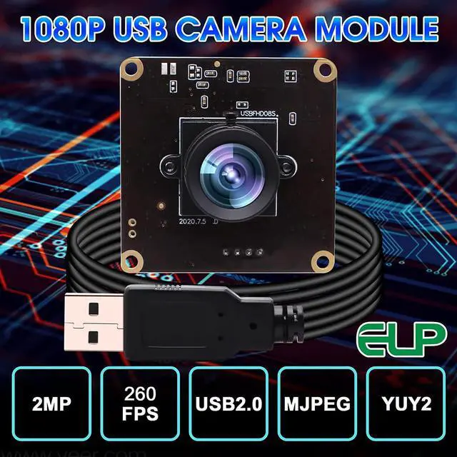 Alt view image 3 of 7 - ELP High Speed USB Camera 1080P Embedded Webcam Board with 100degree No Distortion Lens for Computer High fps 60fps 120fps 260fps Wide Angle UVC USB2.0 Camera Module for Laptop 3D Printer Raspberry Pi
