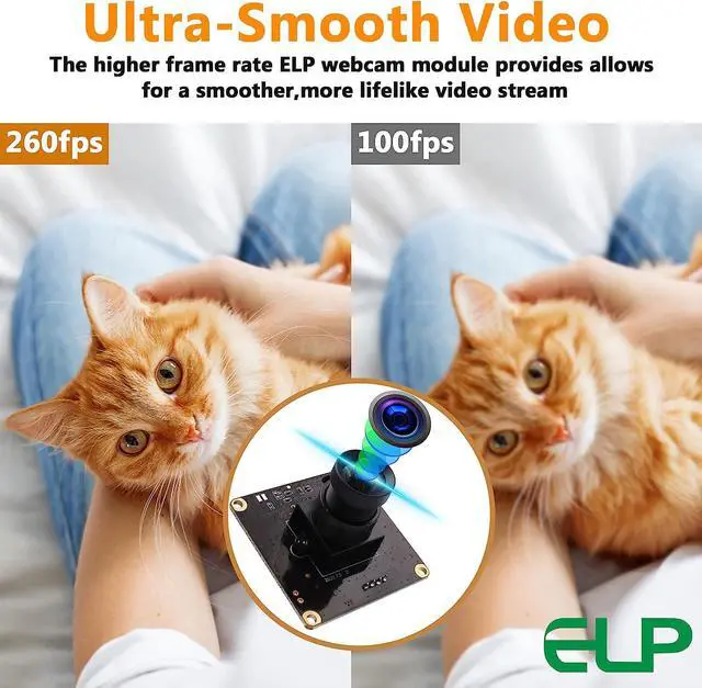 Alt view image 7 of 7 - ELP High Speed USB Camera 1080P Embedded Webcam Board with 100degree No Distortion Lens for Computer High fps 60fps 120fps 260fps Wide Angle UVC USB2.0 Camera Module for Laptop 3D Printer Raspberry Pi
