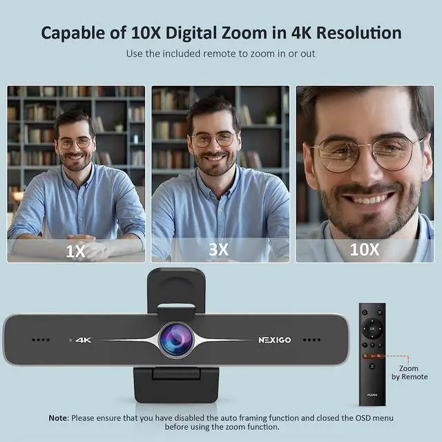 Alt view image 4 of 7 - Zoom Certified, NexiGo N970P 4K Webcam, Onboard Flash Memory, Al-Powered Auto-Framing, Adjutable Field of View, Sony Sensor, Dual AI Noise-Cancelling Mics, Works with Teams/Zoom/Webex/Google